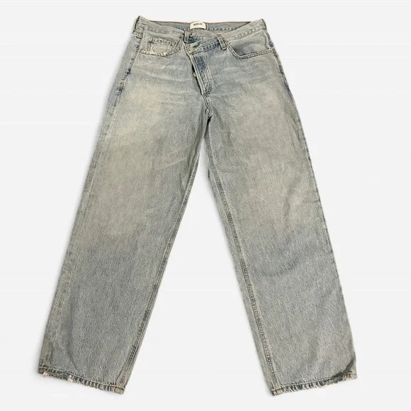 Agolde Blue Criss Cross Straight Leg Jeans High-Rise - Picture 2 of 6
